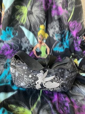 Tinkerbell Black Fleece Blanket with Blue and Purple Pattern & Purse